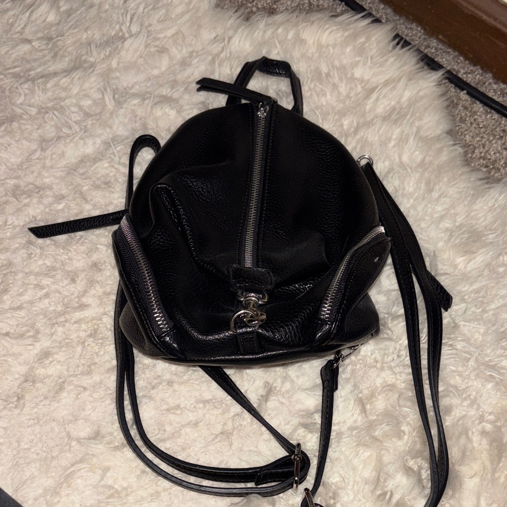 Black faux leather mini backpack